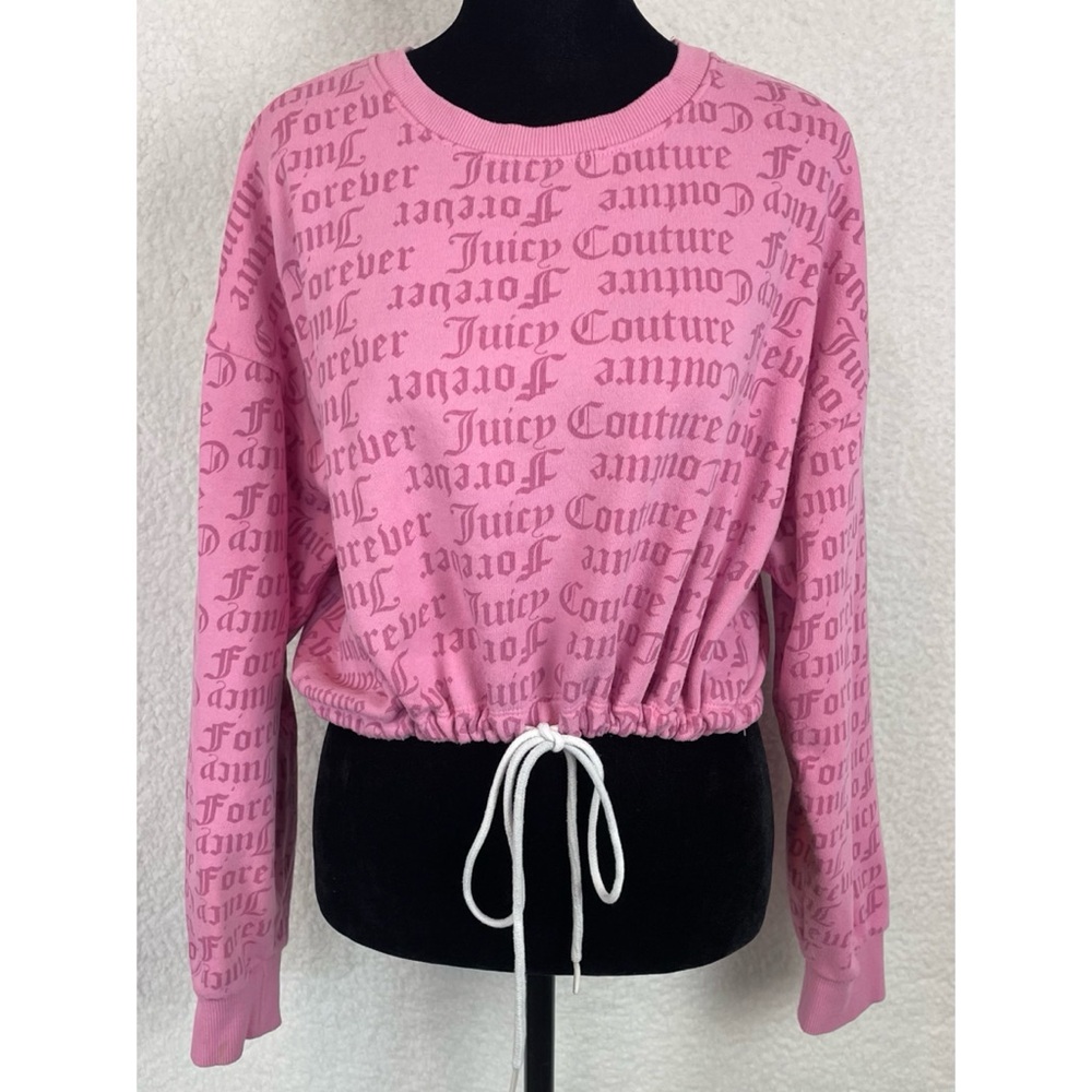 JUICY COUTURE x F21 • Pink Logo Print Long Sleeve Cropped Tie Sweatshirt, M - Picture 13 of 16